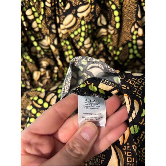 ALC Maya Cotton Green & Brown Coffee Bean Floral Print Mini Dress size 2 - Picture 4 of 6